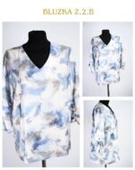 Elegancka Bluzka z Dekoltem V – Abstrakcyjny Wzór Blue & Grey