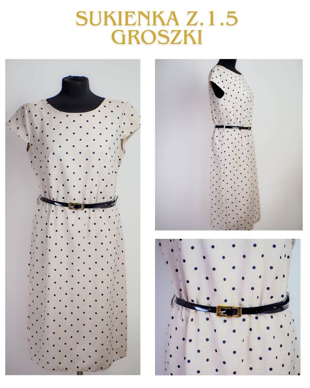 Komplet 1 (8) Elegancka Sukienka Lniana w Groszki - obrazek 1