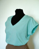 Bawełniana Bluzka V-Neck – Świeży Kolor Miętowy - obrazek 4