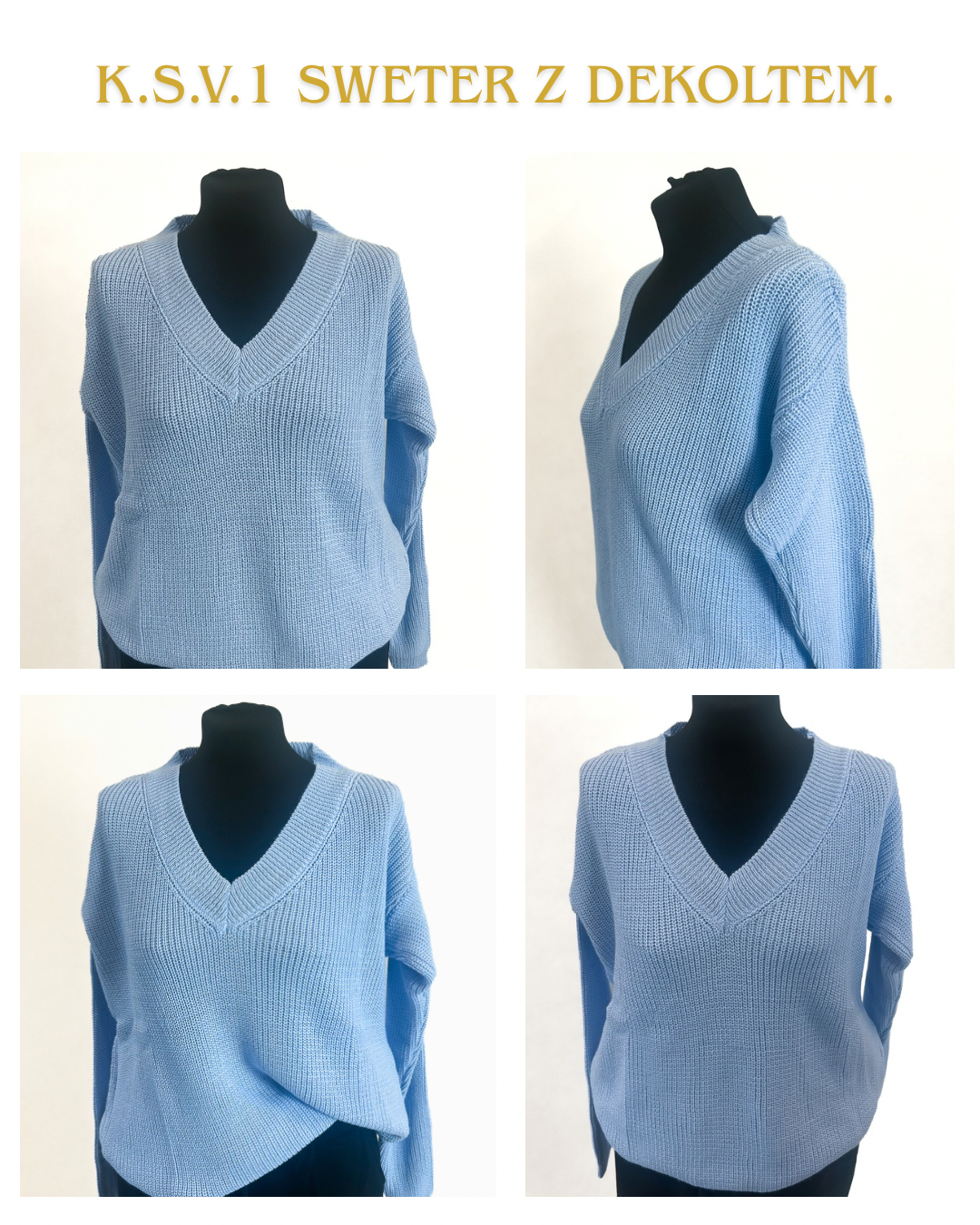 Komplet 1 Damski Sweter z Dekoltem V – Niebieski - obrazek 1