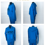 Stylowy komplet dresowy z nadrukiem NASA: Krótka bluza z kapturem + Spodnie – Kolor Jeansowy